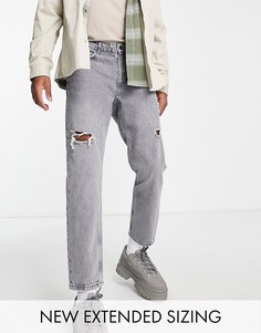 Классические джинсы из плотного денима серого винтажного выбеленного цвета со рваной отделкой ASOS DESIGN-Серый