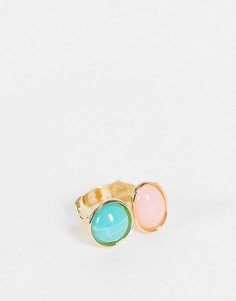 Эффектное золотистое кольцо с двумя камнями пастельных тонов Glamorous-Золотистый
