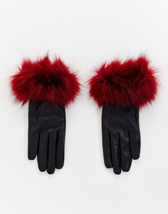 Кожаные перчатки с манжетами из искусственного меха Jayley-Черный