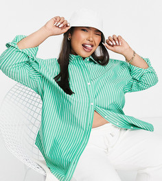 Свободная полосатая oversized-рубашка COLLUSION Plus-Зеленый цвет