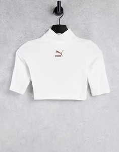 Белая укороченная футболка с высоким воротом Puma-Белый