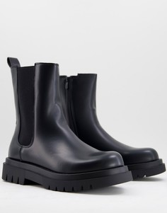 Черные высокие ботинки-челси из искусственной кожи на толстой подошве без застежки Truffle Collection-Черный цвет