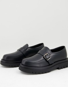 Черные туфли-монки на массивной подошве из блестящей искусственной кожи Truffle Collection-Черный цвет