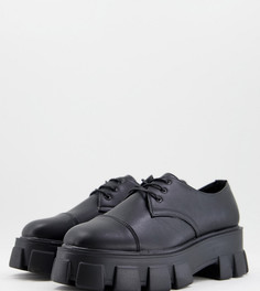 Черные туфли из искусственной кожи со шнуровкой и очень толстой подошвой для широкой стопы Truffle Collection-Черный цвет