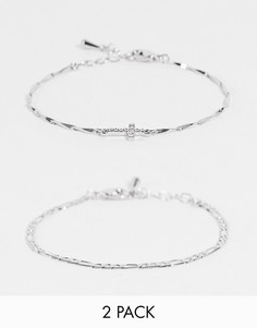 Эксклюзивный набор из 2 серебристых браслетов-цепочек плетения фигаро с подвеской-крестиком DesignB London-Серебристый