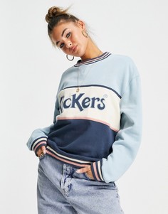 Винтажный oversized-свитшот бойфренда в стиле колор блок с логотипом спереди Kickers-Голубой