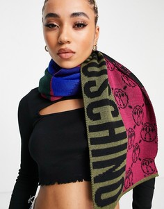 Разноцветный шарф с принтом и логотипом Moschino