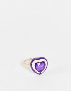 Кольцо с сердечком с кристаллом и эмалью фиолетового цвета DesignB-Фиолетовый цвет