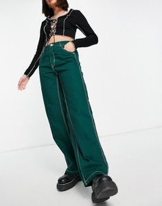 Зеленые брюки карго с контрастной отделкой Bershka Join Life-Зеленый цвет