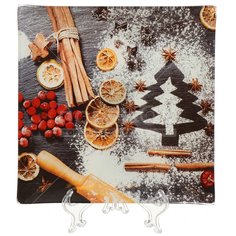 Тарелка обеденная, стекло, 23х23 см, квадратная, Аромат праздника