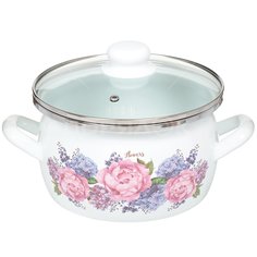 Кастрюля сталь, эмалированное покрытие, 3 л, с крышкой, Сантэкс, Гортензия, 1-2430112 САНТЕКС