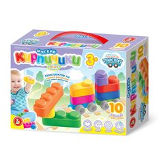 Конструктор Десятое Королевство Мягкие кирпичики plus. Веселый транспорт 10 деталей + колесики