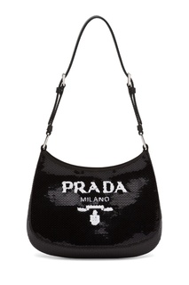Черная сумка в пайетках с логотипом Prada Cleo