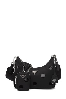 Черная текстильная сумка в горох из пайеток Re-Edition 2005 Prada
