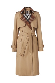 Светло-коричневый тренч с клетчатой отделкой Burberry