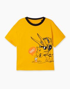 Жёлтая футболка oversize с динозавром для мальчика Gloria Jeans