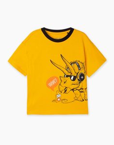 Жёлтая футболка oversize с динозавром для мальчика Gloria Jeans