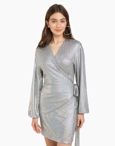Серебристое расклешённое платье с люрексом Gloria Jeans