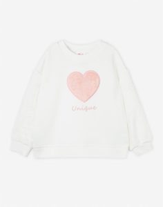 Молочный свитшот oversize с вышивкой Unique для девочки Gloria Jeans