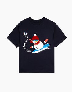 Тёмно-синяя футболка со снеговиком для мальчика Gloria Jeans