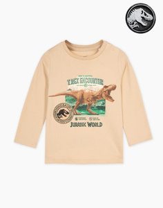 Бежевый лонгслив с принтом Jurassic World для мальчика Gloria Jeans