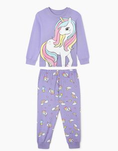 Фиолетовая пижама с единорогами для девочки Gloria Jeans