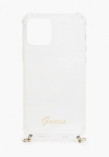 Чехол для iPhone Guess 12/12 Pro (6.1), PC/TPU Script Transp +Metal Gold chain