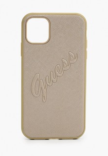 Чехол для iPhone Guess 11, PU Saffiano Script embossed logo Gold