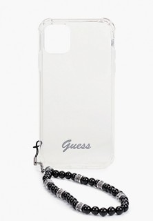 Чехол для iPhone Guess 11, PC/TPU Script Hard Transp +Pearl strap Black