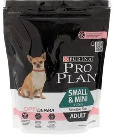 Сухой корм Purina Pro Plan для взрослых собак мелких и карликовых пород с чувствительной кожей, лосось и рис, 700гр