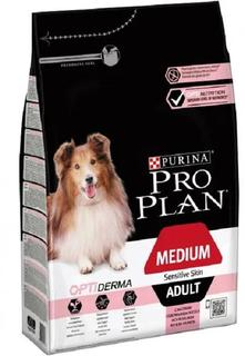Сухой корм Purina Pro Plan для взрослых собак средних пород с чувствительной кожей, лосось и рис, 3кг