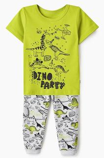 Пижама Веселый малыш &quot;Диновечеринка&quot; для мальчика, бело-зеленая Витоша