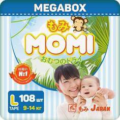 Японские подгузники Momi Monkey Megabox L (9-14кг), 108шт.