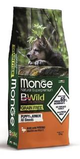Корм Monge Dog BWild Grain Free Puppy&Junior беззерновой для щенков всех пород из мяса утки с картофелем, 12кг