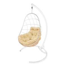 Подвесное кресло m-group овал без ротанга, белое, бежевая подушка, 7930095241572