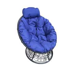 Садовое кресло m-group папасан мини, черное, ротанг, синяя подушка 7930095242975