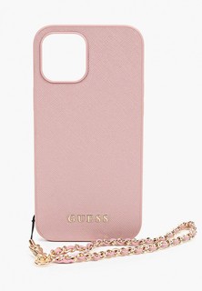 Чехол для iPhone Guess 12 Pro Max, PU Saffiano Pink +Gold hand chain