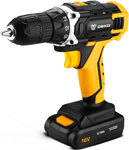 Аккумуляторная дрель Deko набор 63 инструментов в кейсе DKCD16FU-Li 1.5Ahx2 63 tools case черно-желтый ДЕКО