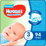 Подгузники Huggies Ultra Comfort 3 разм (5-9 кг) S/M (Midi) 94 шт. Д/МАЛЬЧ