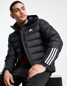Пуховик черного цвета с капюшоном и тремя полосками adidas Outdoor Primegreen-Черный цвет