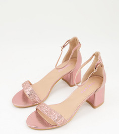 Босоножки цвета розового золота на блочном каблуке для широкой стопы Simply Be Extra Wide Fit Roxie-Золотистый