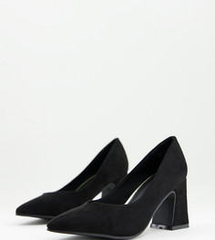 Черные туфли на каблуке с заостренным носком Simply Be Wide Fit-Черный цвет