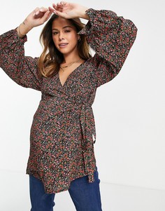 Разноцветная блузка с запахом и цветочным принтом для будущих мам Topshop Maternity-Разноцветный