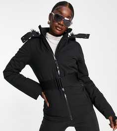 Горнолыжная куртка с поясом и капюшоном из искусственного меха ASOS 4505 Tall-Черный цвет