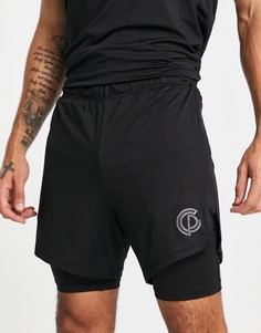 Черные спортивные шорты «2 в 1» от комплекта GymPro Apparel-Черный цвет