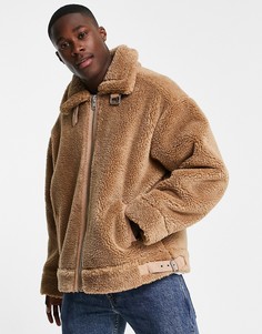 Светло-коричневая куртка из искусственной овчины Topman-Коричневый цвет