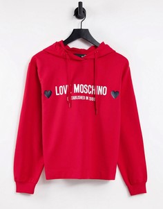 Красный худи с логотипом Love Moschino