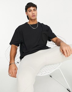 Черная oversized-футболка с большим карманом Threadbare-Черный цвет