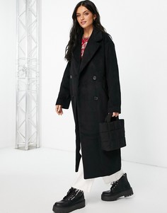 Черное длинное oversized-пальто Monki-Черный цвет