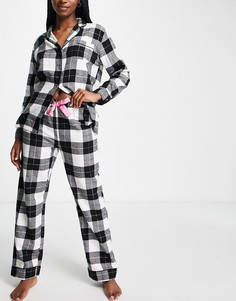 Черный фланелевый пижамный комплект в клетку с отложным воротником Revere New Look-Черный цвет